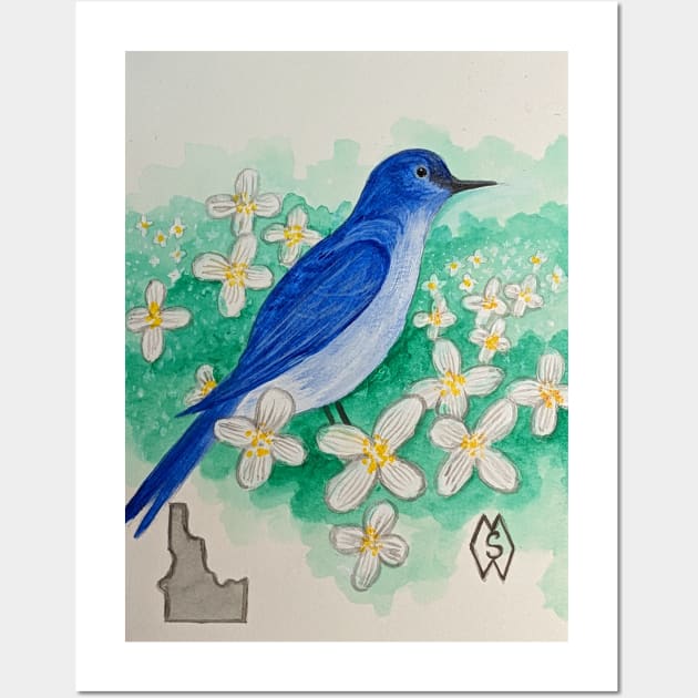 Idaho state bird and flower, the mountain bluebird and syringa Wall Art by Matt Starr Fine Art